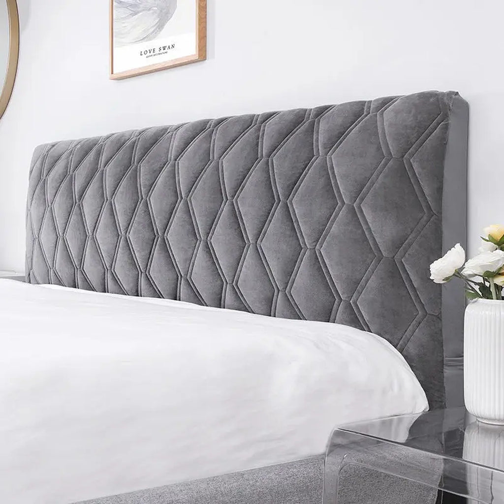 Housse de tête de lit extensible en velours matelassé – anti-poussière