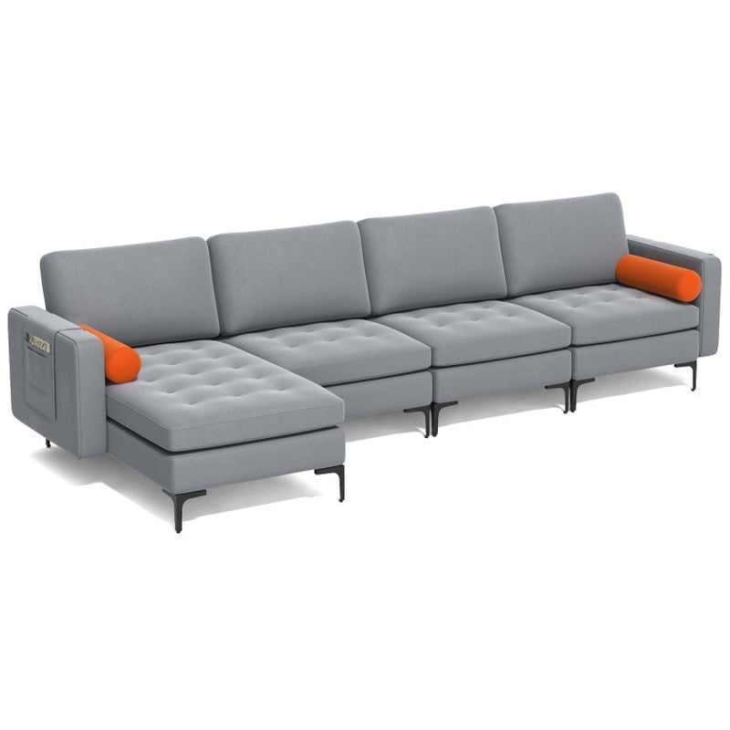 Canapé sectionnel modulaire en L 4 places avec méridienne réversible