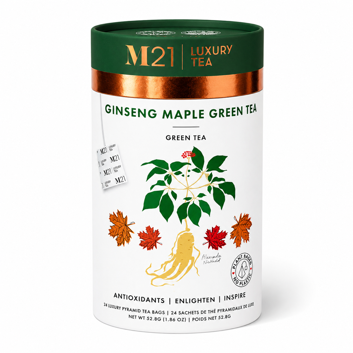 Thé vert de luxe au ginseng et à l'érable | Canadien | 24 sachets