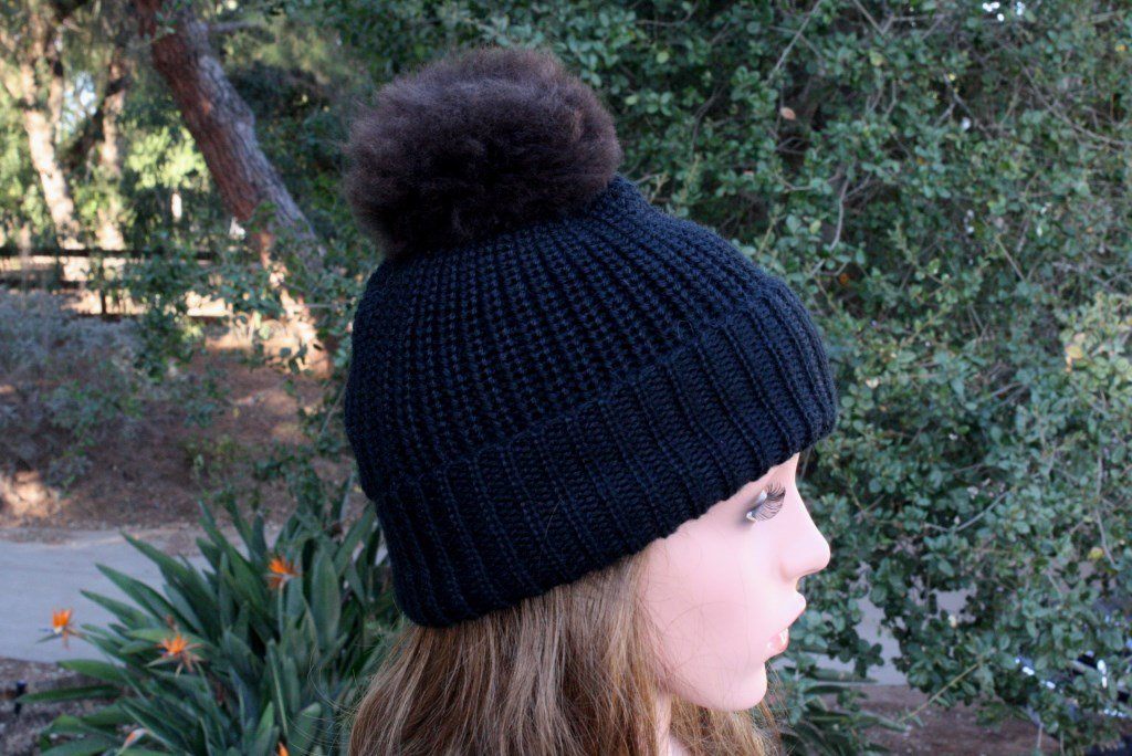 Tuque à pompon cannelée 100 % alpaga