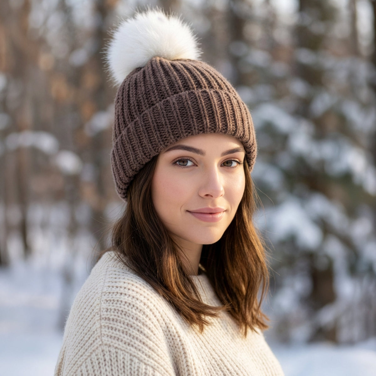 Tuque à pompon cannelée 100 % alpaga