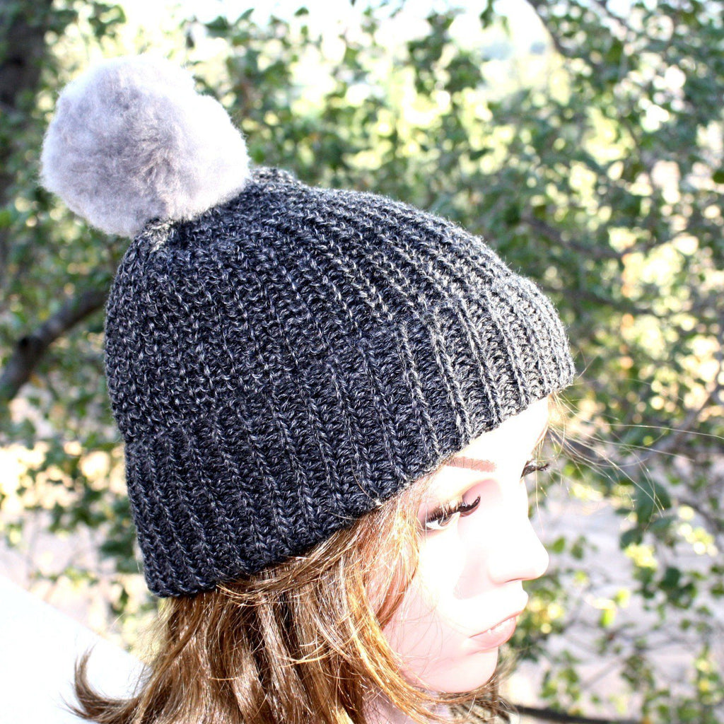 Tuque à pompon cannelée 100 % alpaga