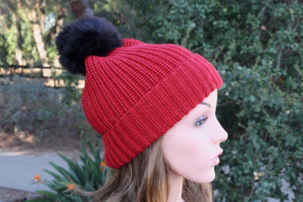 Tuque à pompon cannelée 100 % alpaga