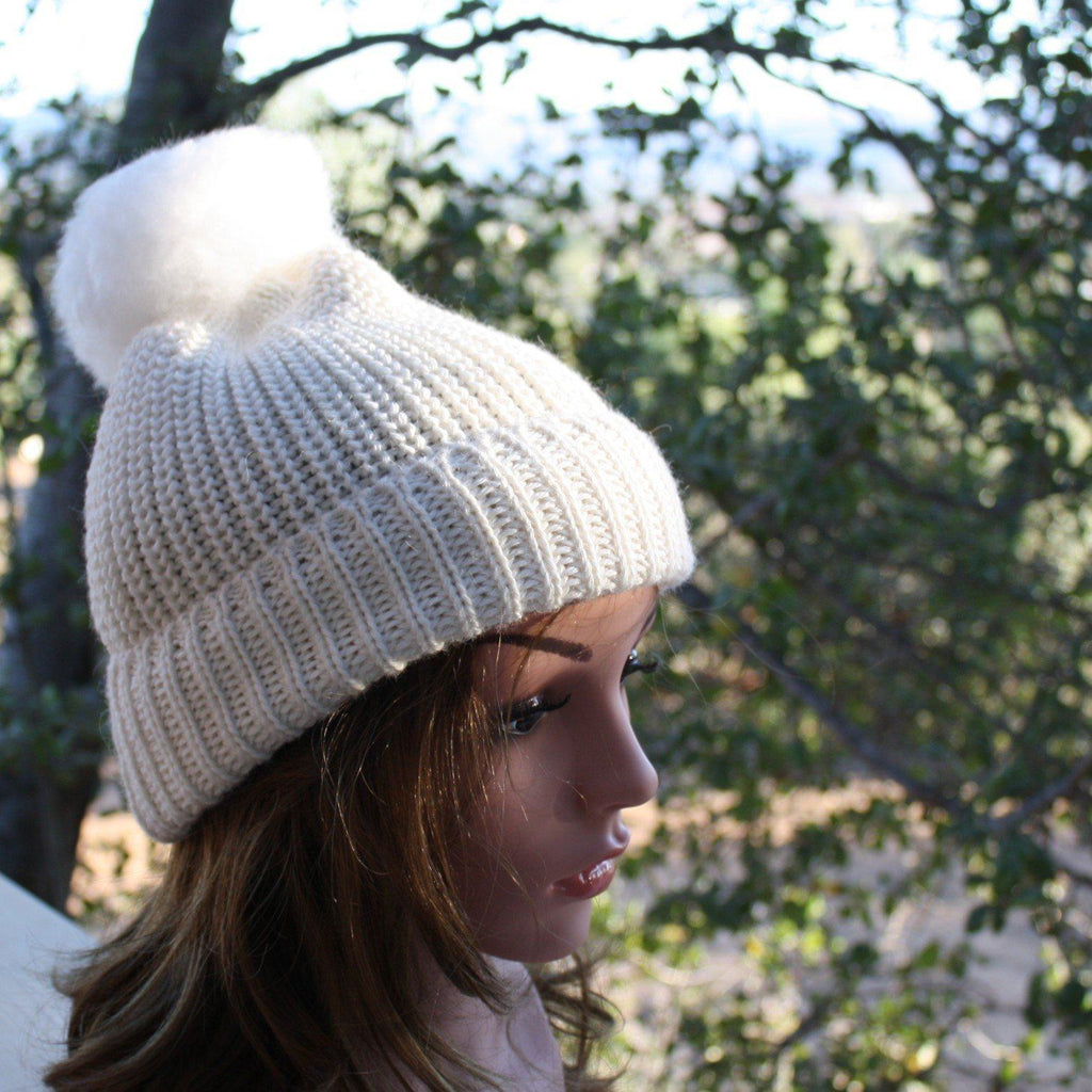 Tuque à pompon cannelée 100 % alpaga