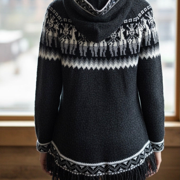 Cardigan noir en alpaga pour femme