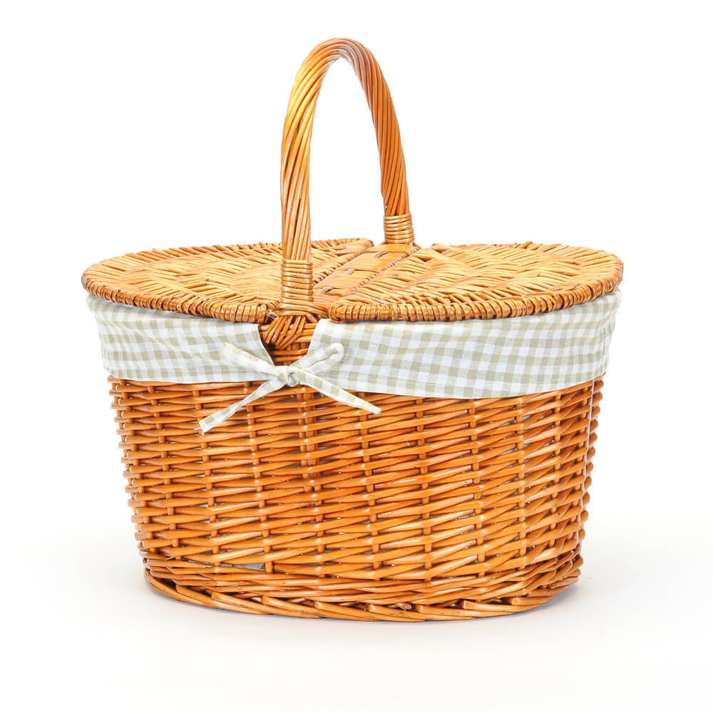 Panier pique-nique ovale en osier, deux couvercles
