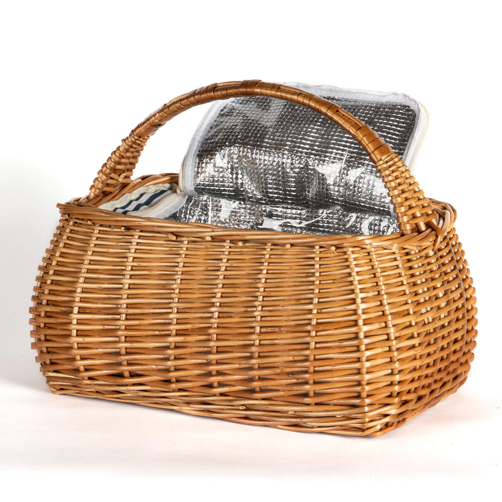 Panier pique-nique rectangulaire en osier avec compartiment isotherme