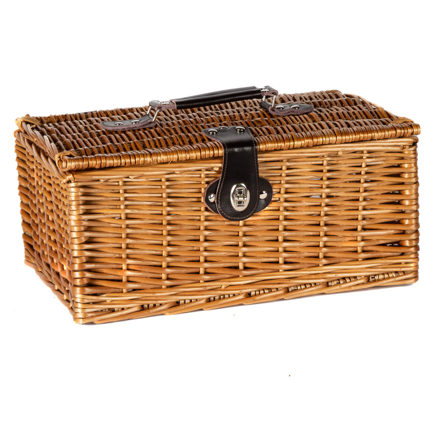 Grand panier rectangulaire en osier avec sangles en cuir