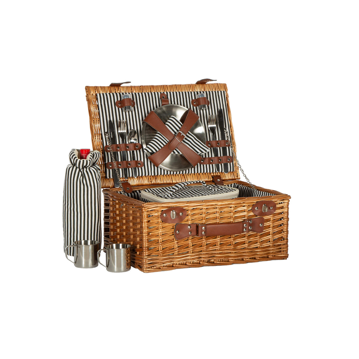 Panier pique-nique en osier pour 4 personnes avec sac isotherme amovible