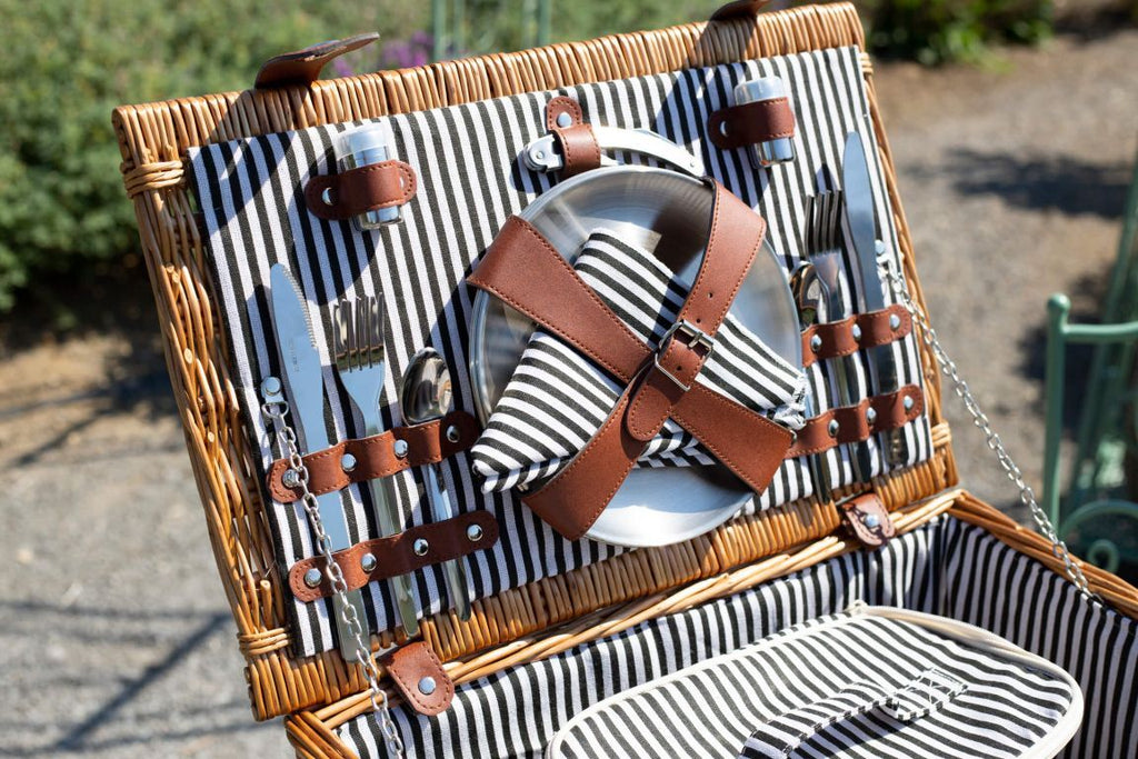 Panier pique-nique en osier pour 4 personnes avec sac isotherme amovible