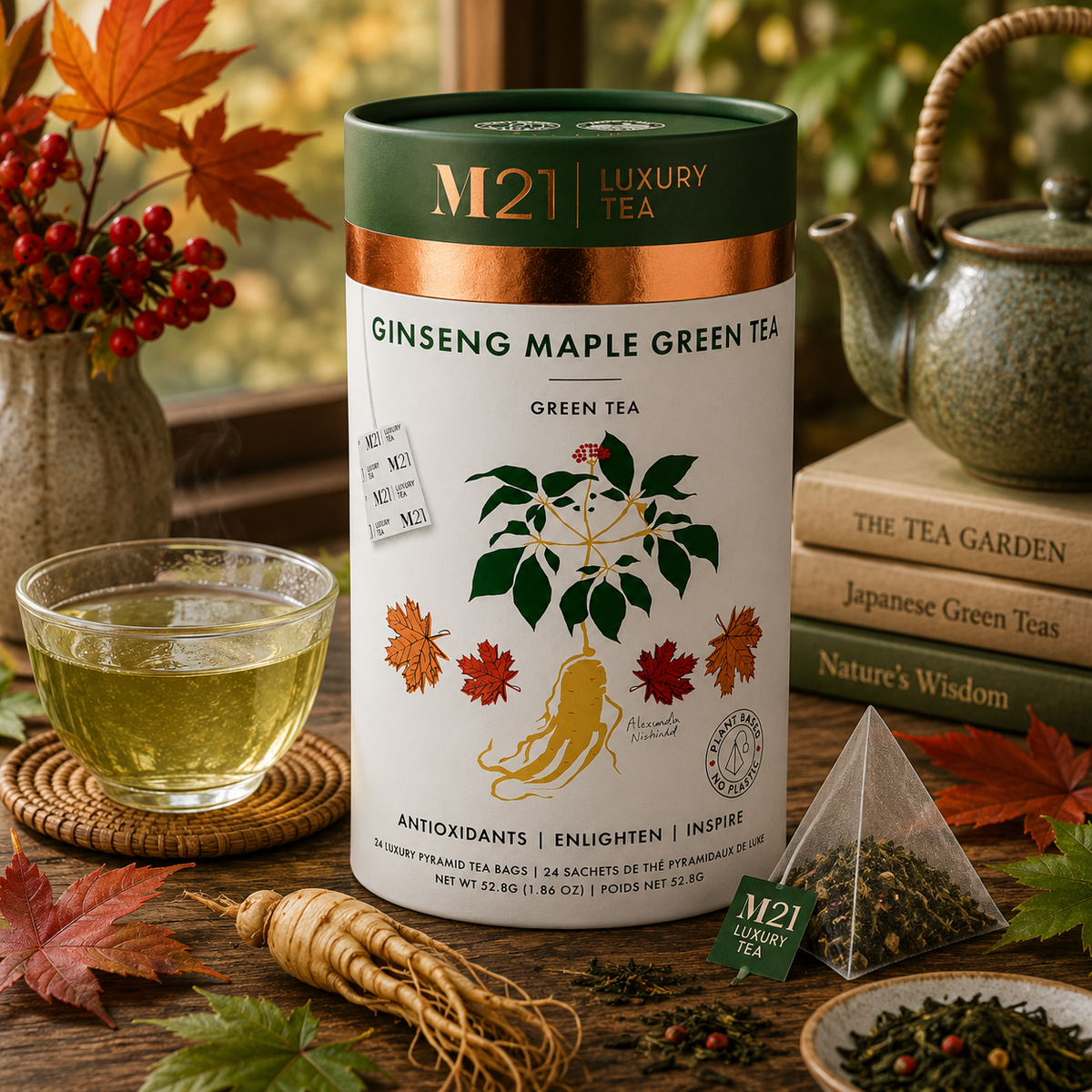 Thé vert de luxe au ginseng et à l'érable | Canadien | 24 sachets