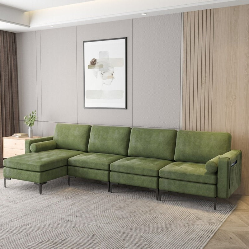 Canapé sectionnel modulaire en L 4 places avec méridienne réversible