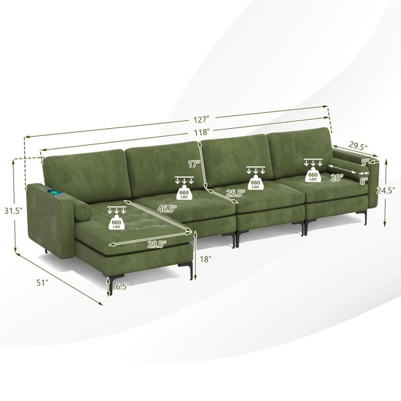 Canapé sectionnel modulaire en L 4 places avec méridienne réversible