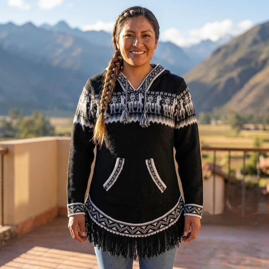 Cardigan noir en alpaga pour femme