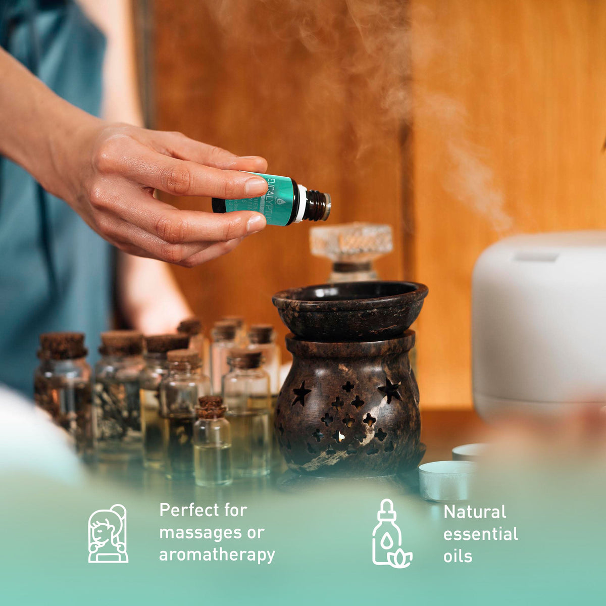 Ensemble de 3 huiles essentielles d'aromathérapie (lavande, eucalyptus, encens)