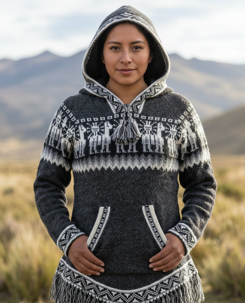 Cardigan noir en alpaga pour femme