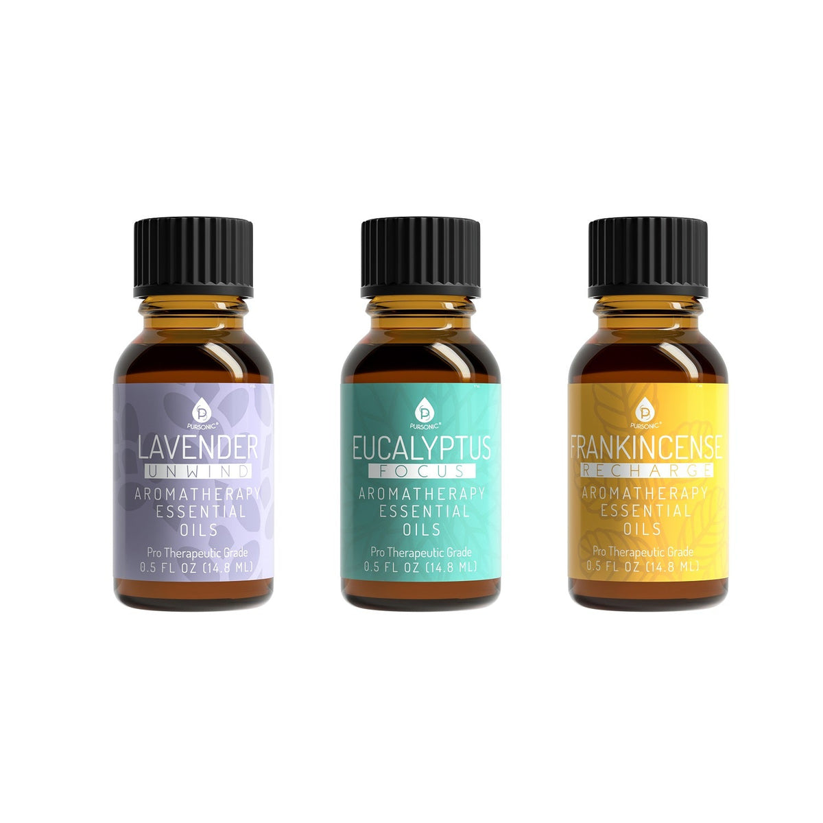Ensemble de 3 huiles essentielles d'aromathérapie (lavande, eucalyptus, encens)