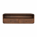 Console murale flottante châtaigne en bois de manguier massif, 2 tiroirs + 1 étagère