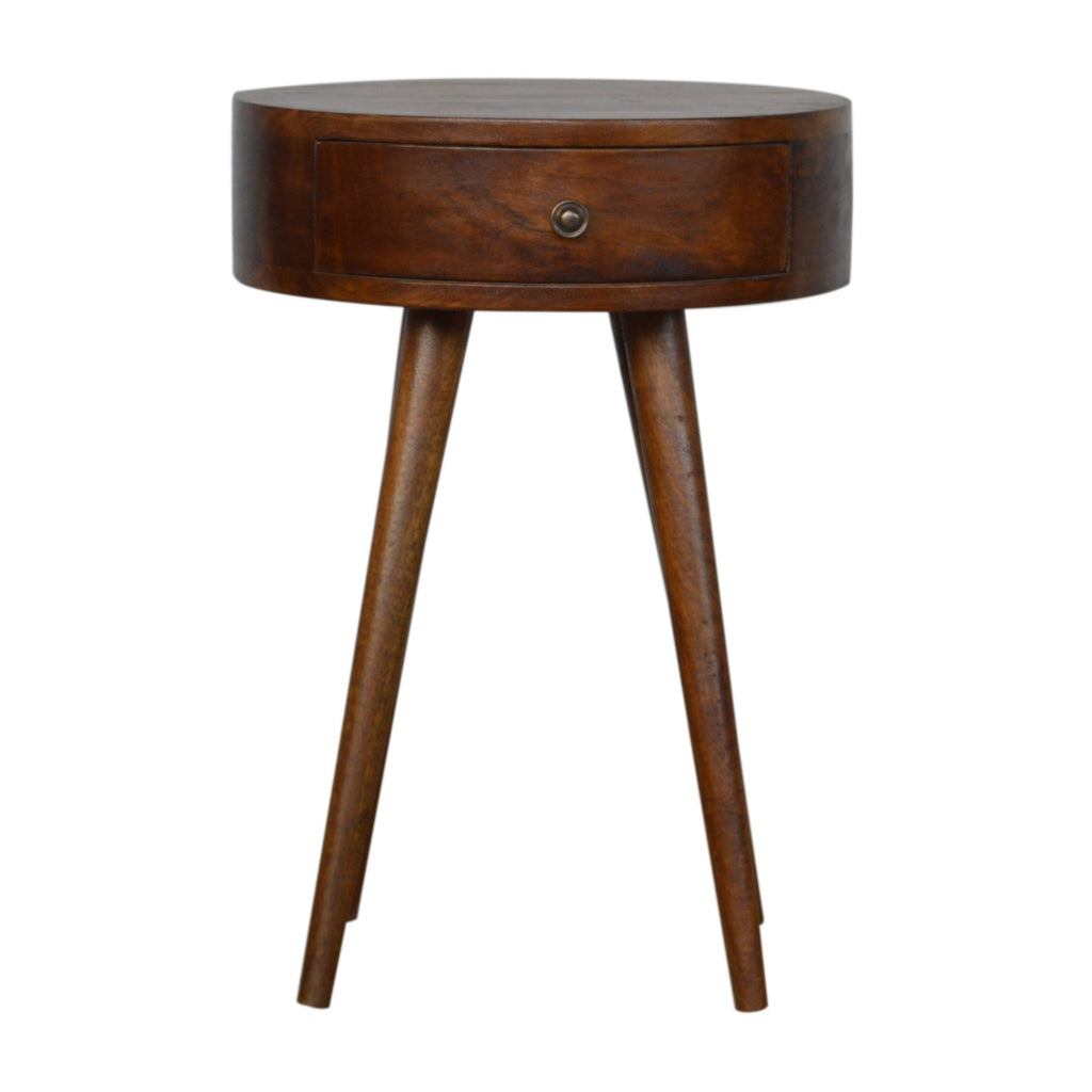 Table de chevet ronde nordique châtaigne en bois de manguier massif