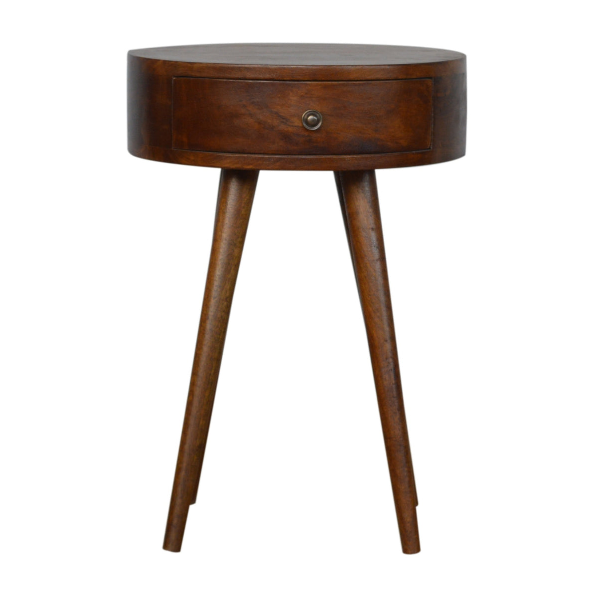 Table de chevet ronde nordique châtaigne en bois de manguier massif