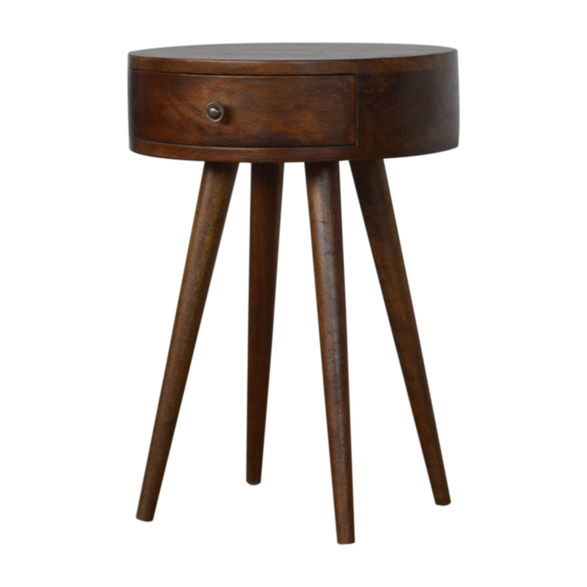 Table de chevet ronde nordique châtaigne en bois de manguier massif