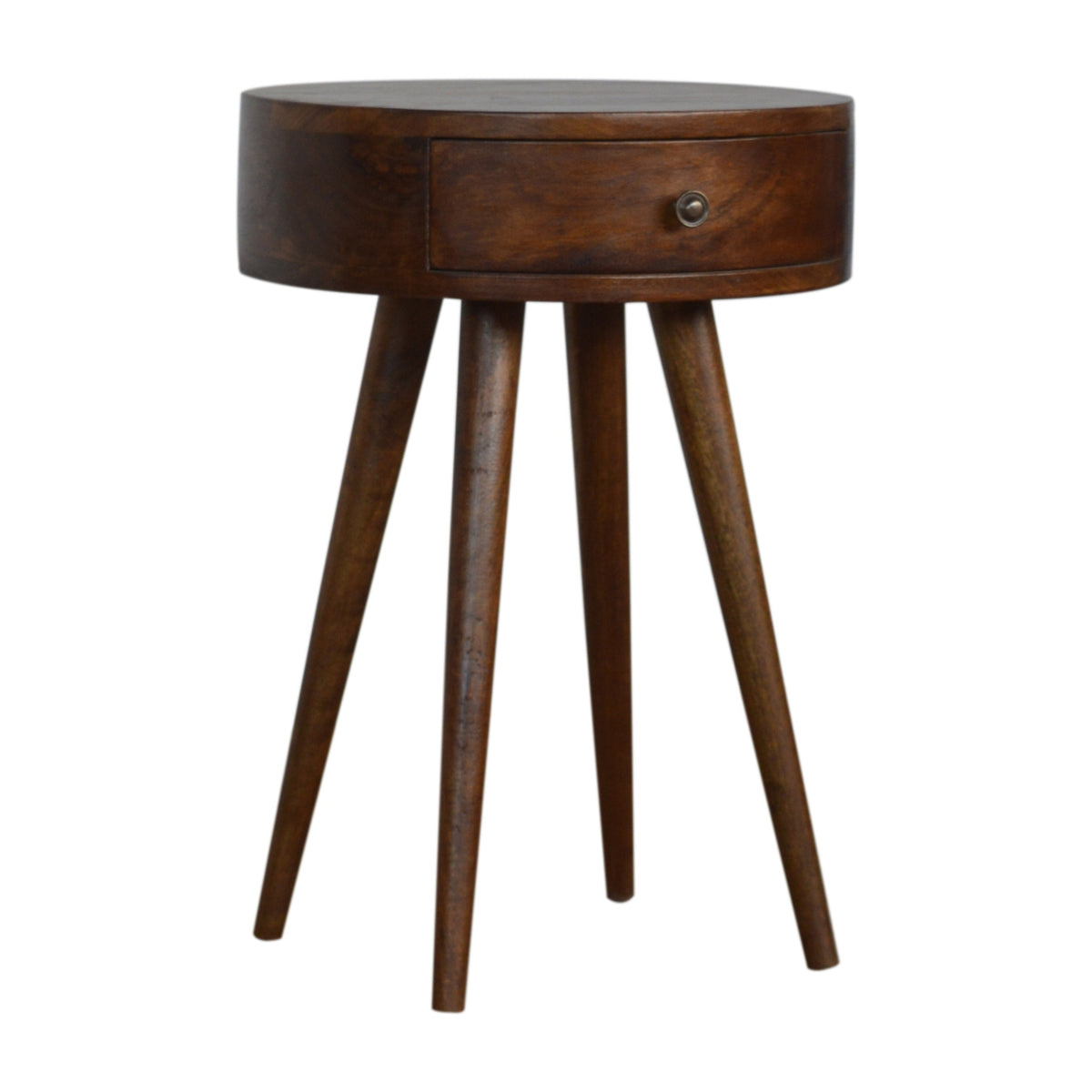 Table de chevet ronde nordique châtaigne en bois de manguier massif