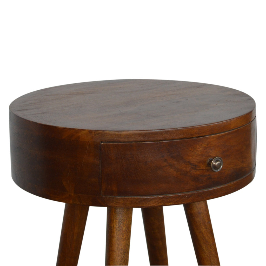 Table de chevet ronde nordique châtaigne en bois de manguier massif
