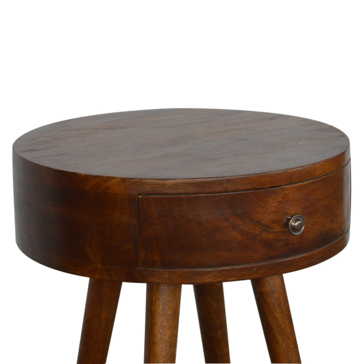 Table de chevet ronde nordique châtaigne en bois de manguier massif