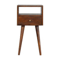 Mini table de chevet châtaigne en bois de manguier massif, 1 tiroir et 1 tablette