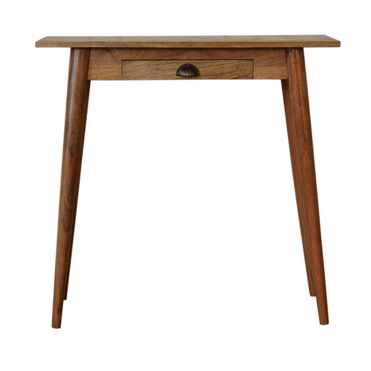 Mini bureau nordique en bois de manguier massif, 1 tiroir, fini chêne