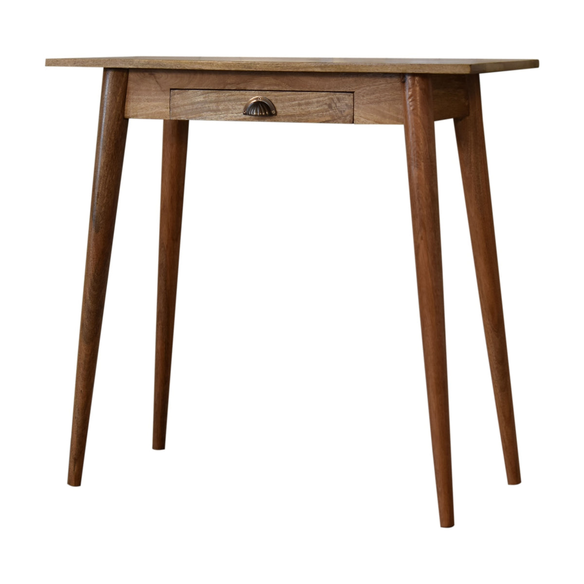 Mini bureau nordique en bois de manguier massif, 1 tiroir, fini chêne