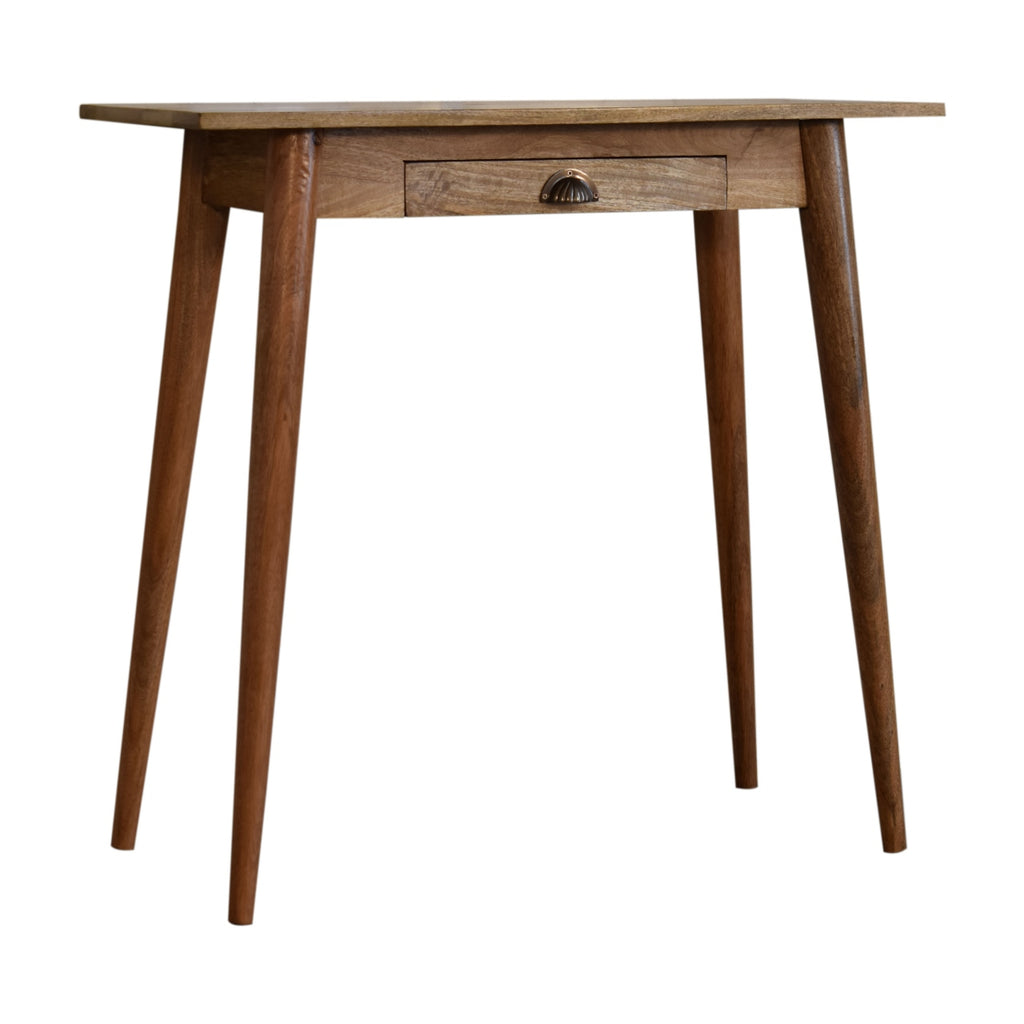 Mini bureau nordique en bois de manguier massif, 1 tiroir, fini chêne