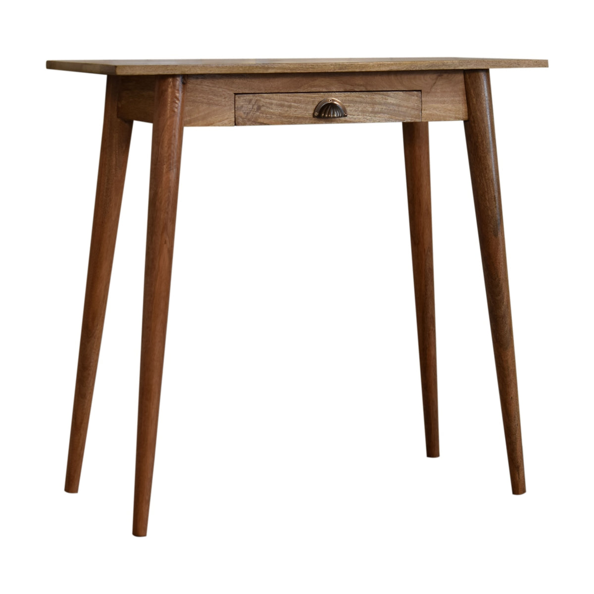 Mini bureau nordique en bois de manguier massif, 1 tiroir, fini chêne