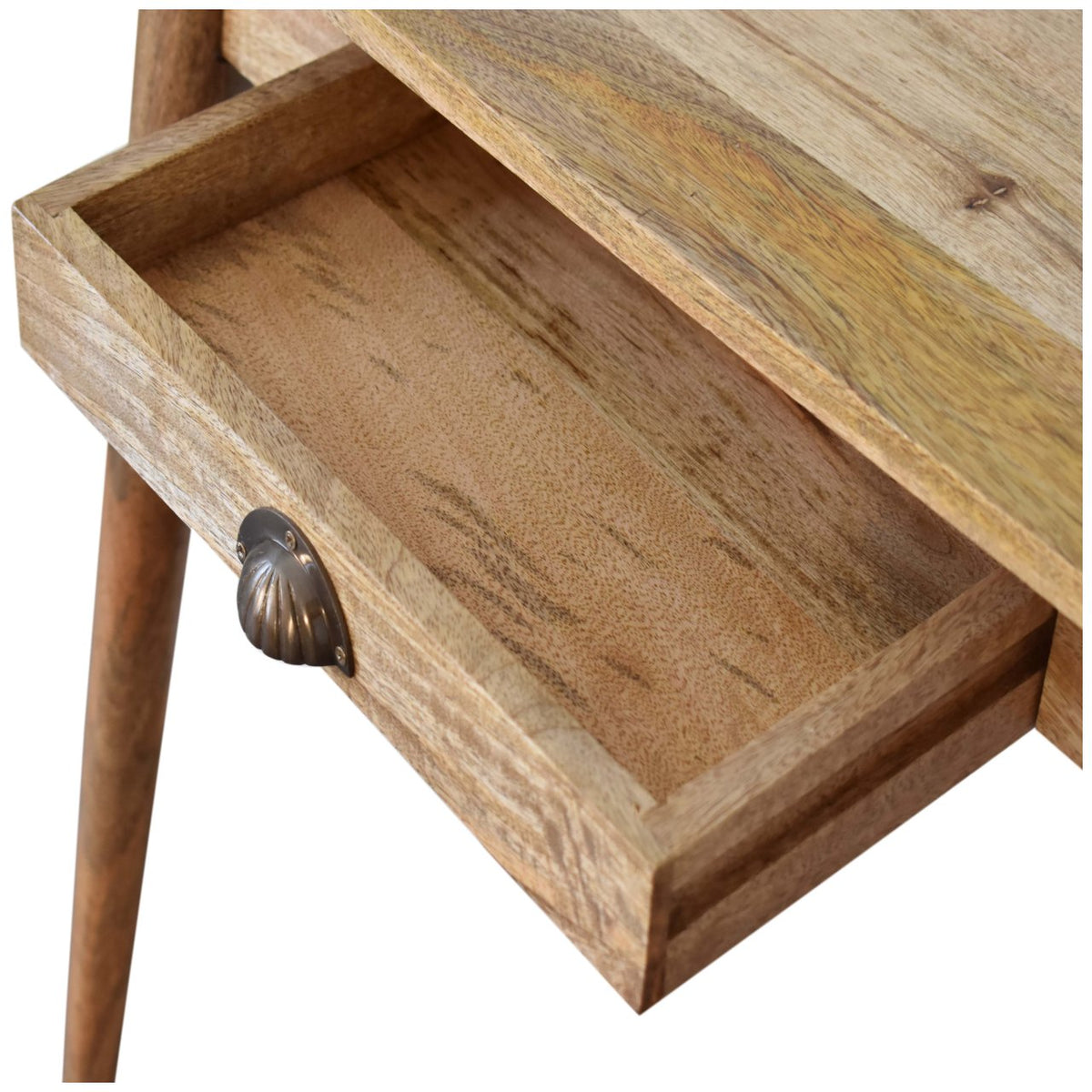 Mini bureau nordique en bois de manguier massif, 1 tiroir, fini chêne