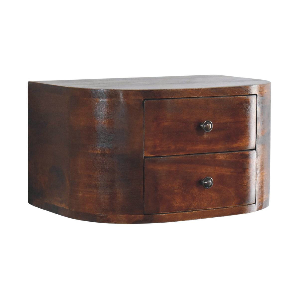 Table de chevet murale flottante Lunar châtaigne en bois de manguier massif, 2 tiroirs