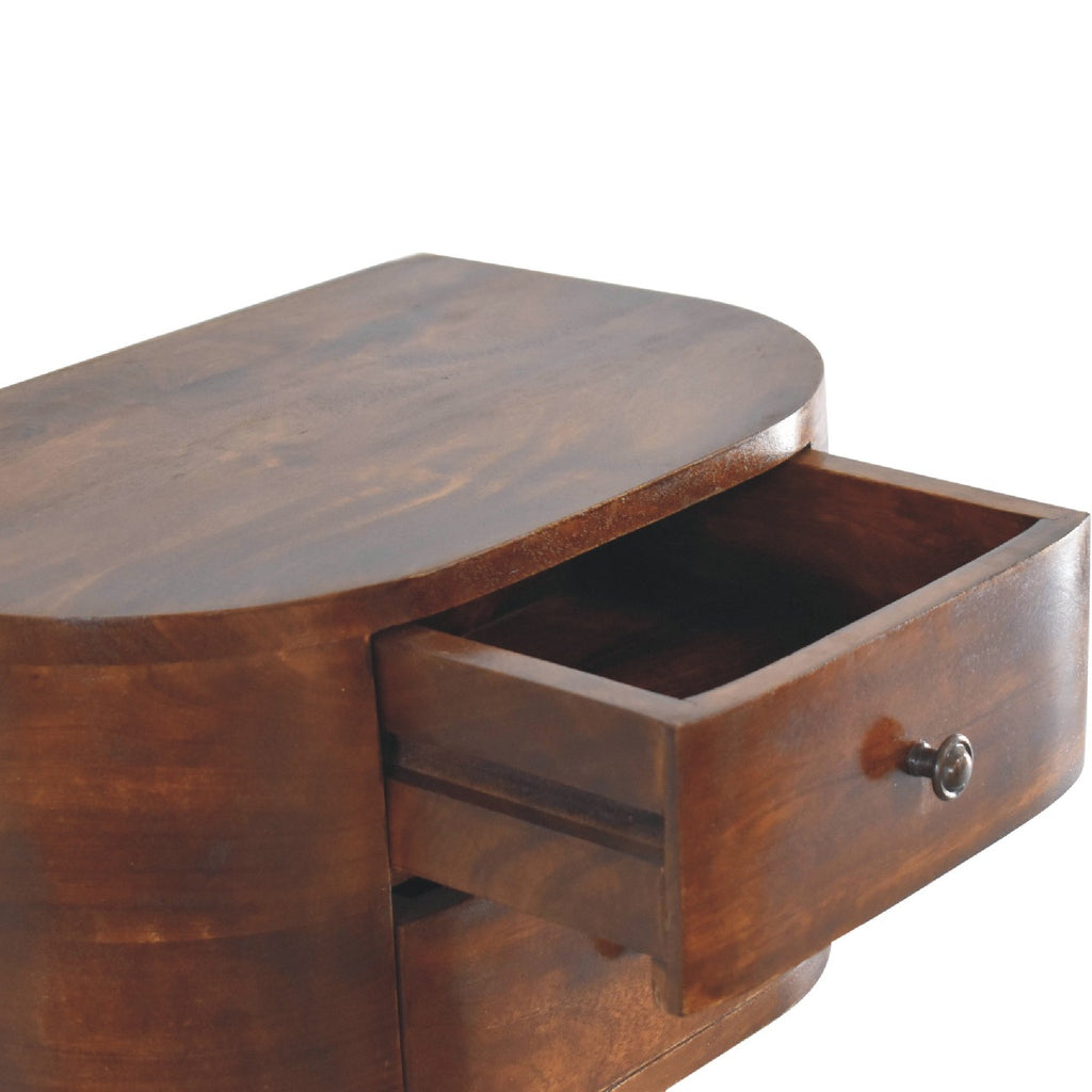 Table de chevet murale flottante Lunar châtaigne en bois de manguier massif, 2 tiroirs