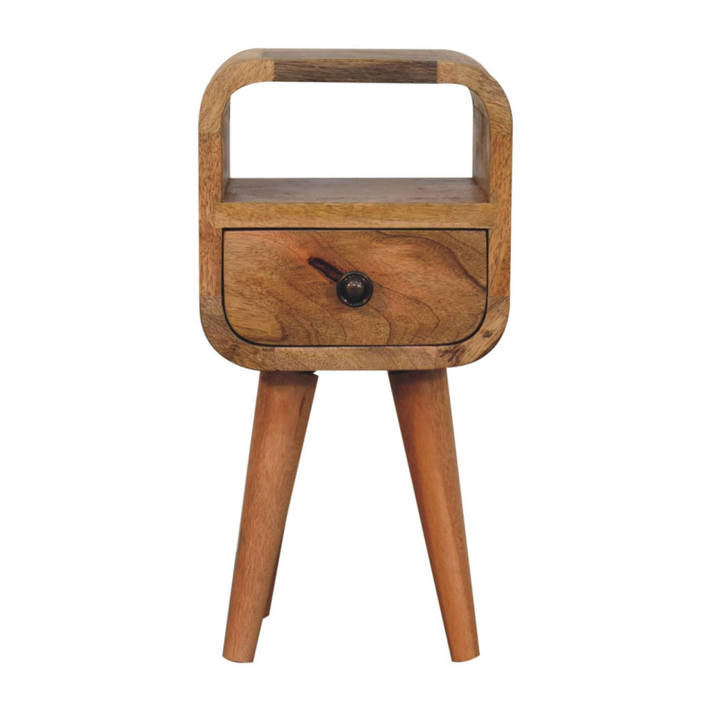 Mini table de chevet courbée oak-ish en bois de manguier massif, 1 tiroir