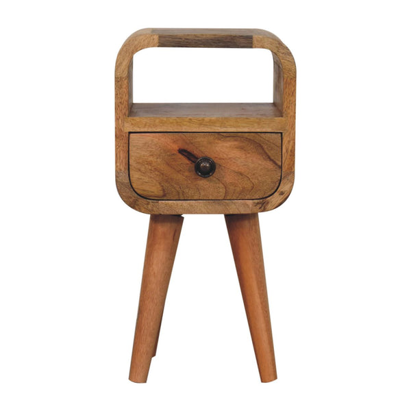 Mini table de chevet courbée chêne en bois de manguier massif, 1 tiroir