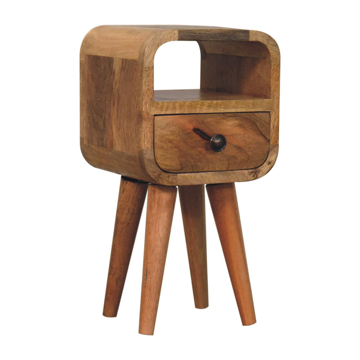 Mini table de chevet courbée oak-ish en bois de manguier massif, 1 tiroir