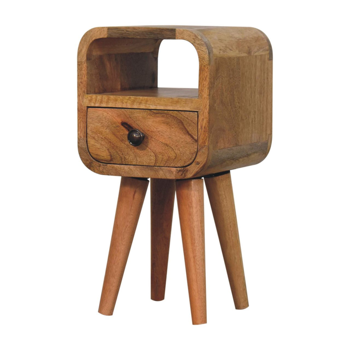 Mini table de chevet courbée oak-ish en bois de manguier massif, 1 tiroir