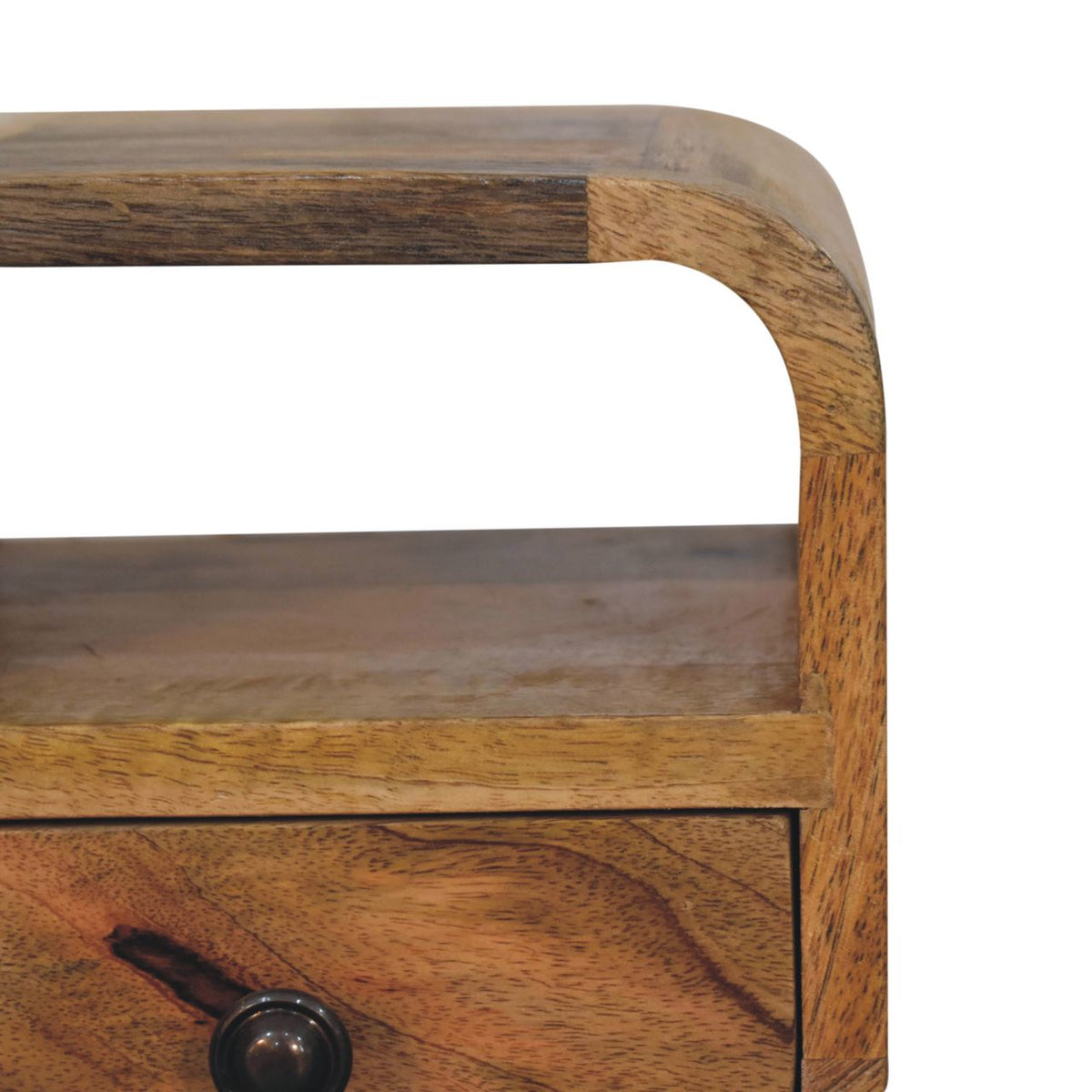 Mini table de chevet courbée oak-ish en bois de manguier massif, 1 tiroir