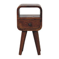 Mini table de chevet courbée châtaigne en bois de manguier massif, 1 tiroir