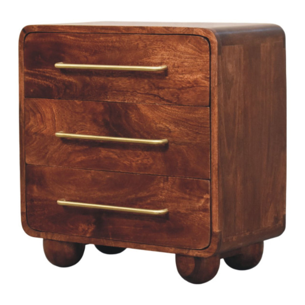 Commode chêne à trois tiroirs, vue en angle