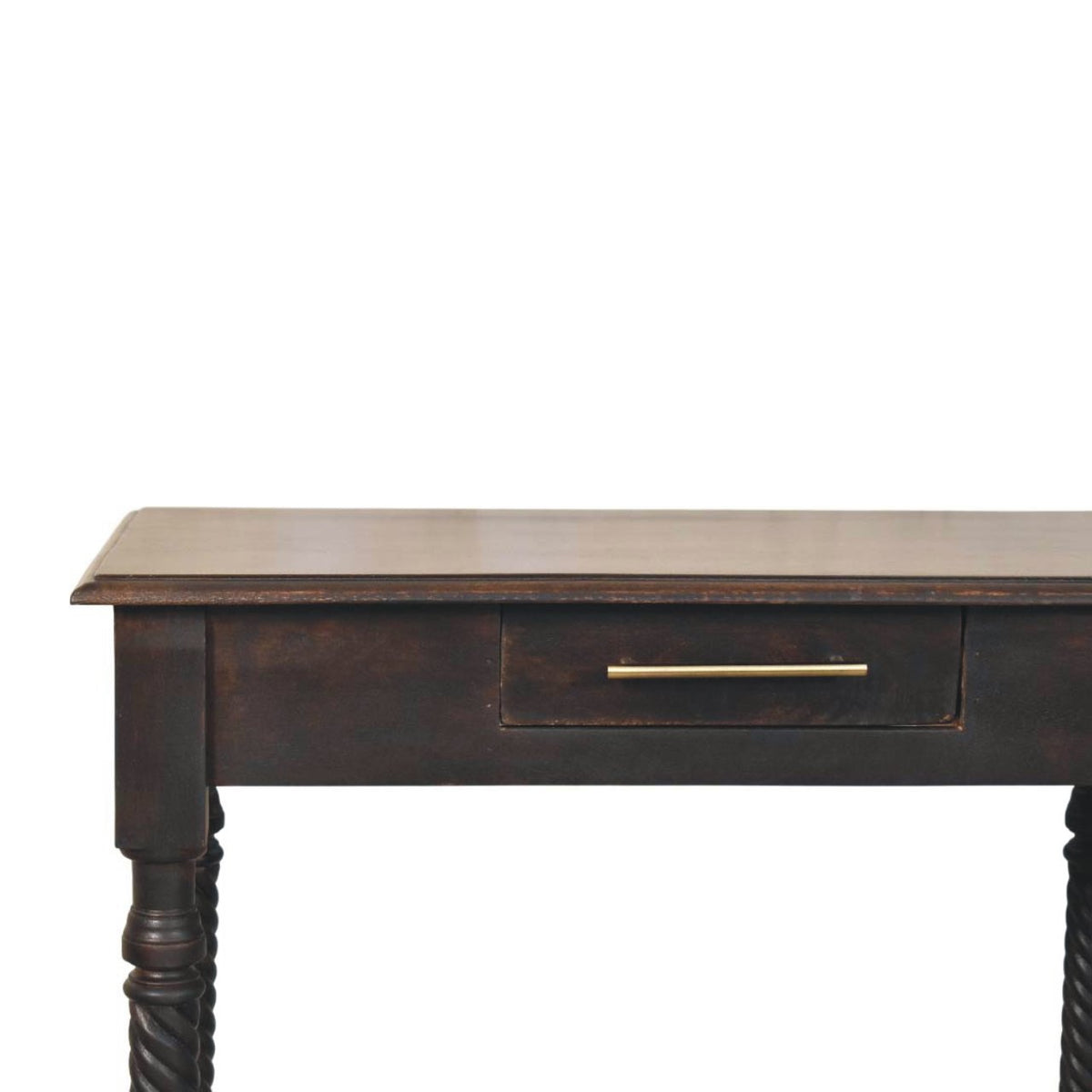 Bureau d'écriture Cordelier à pattes torsadées en bois de manguier massif, fini velours moka