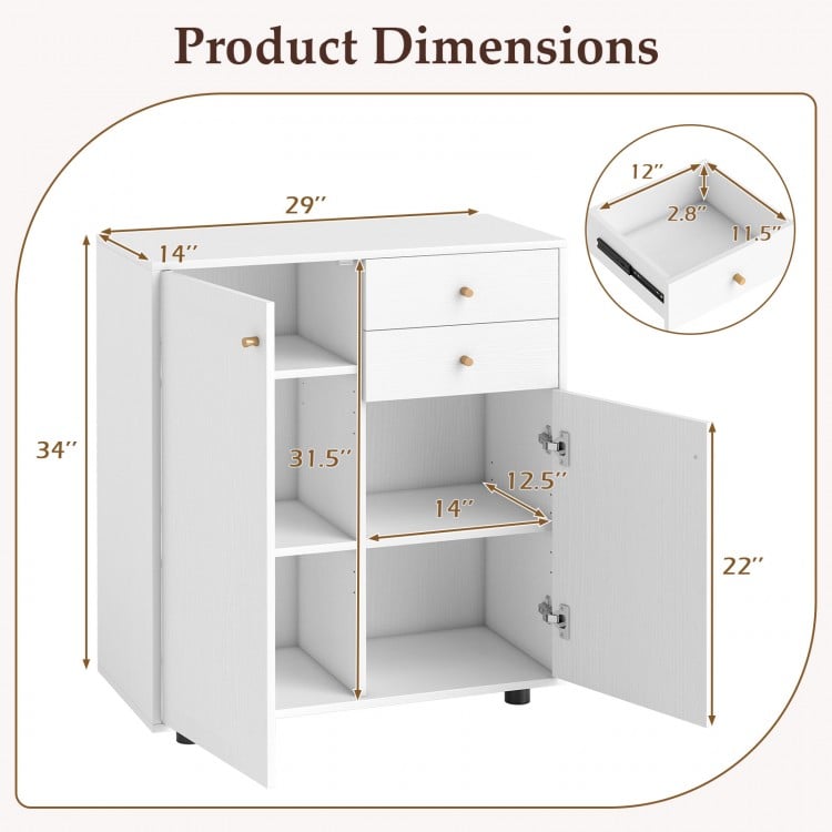 Buffet avec rangement - Meuble de bar avec 2 tiroirs, 2 portes et 3 étagères réglables