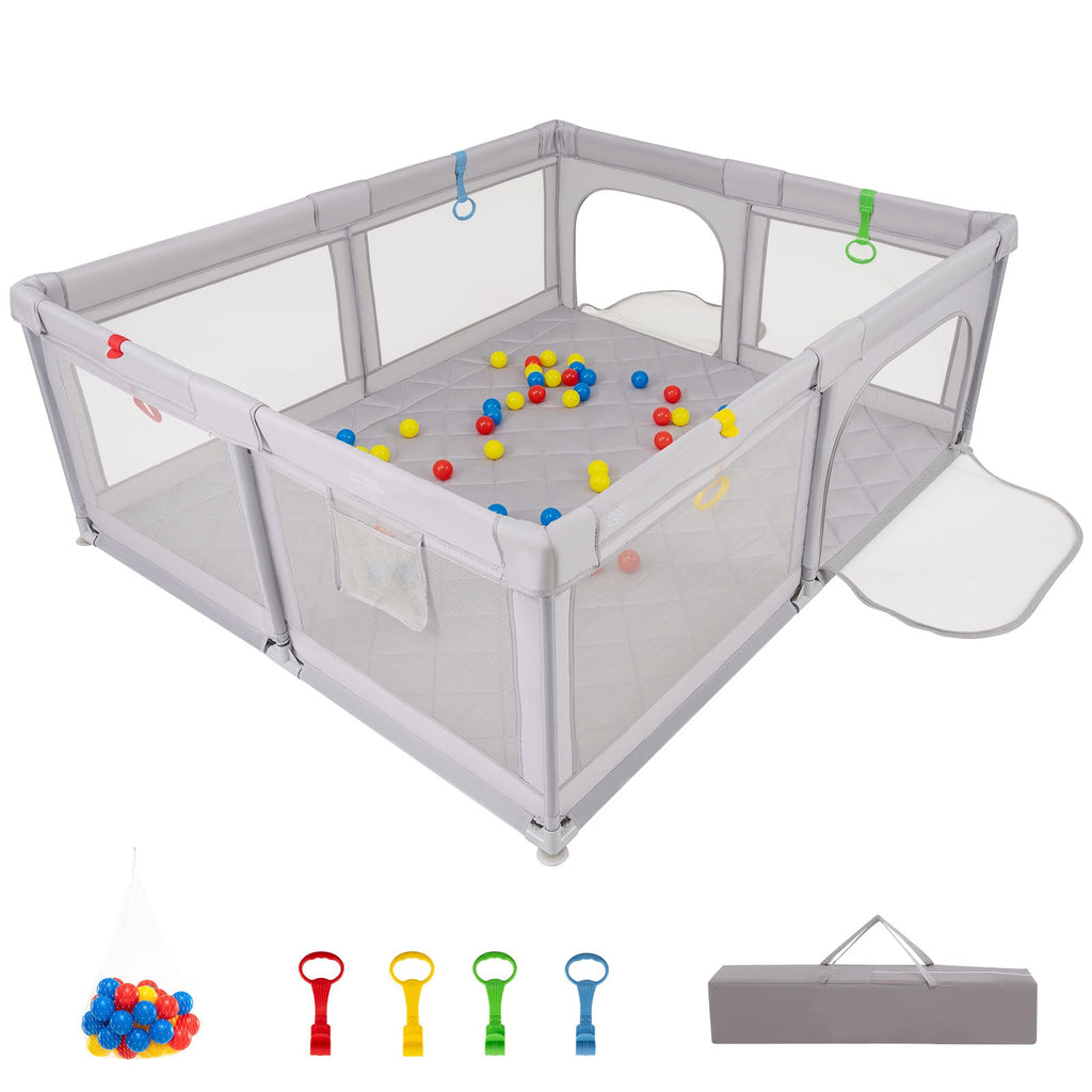 Grand parc pour bébé avec anneaux de traction, balles océan et tapis