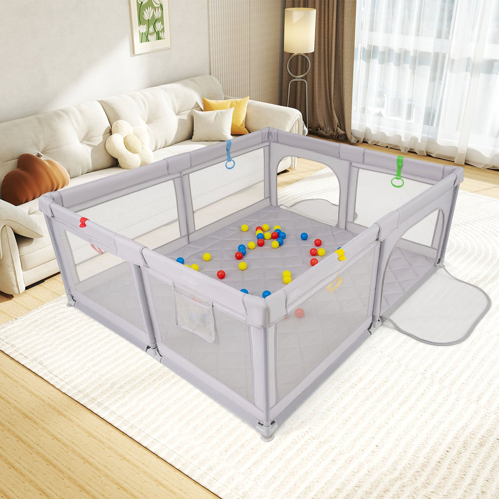 Grand parc pour bébé avec anneaux de traction, balles océan et tapis