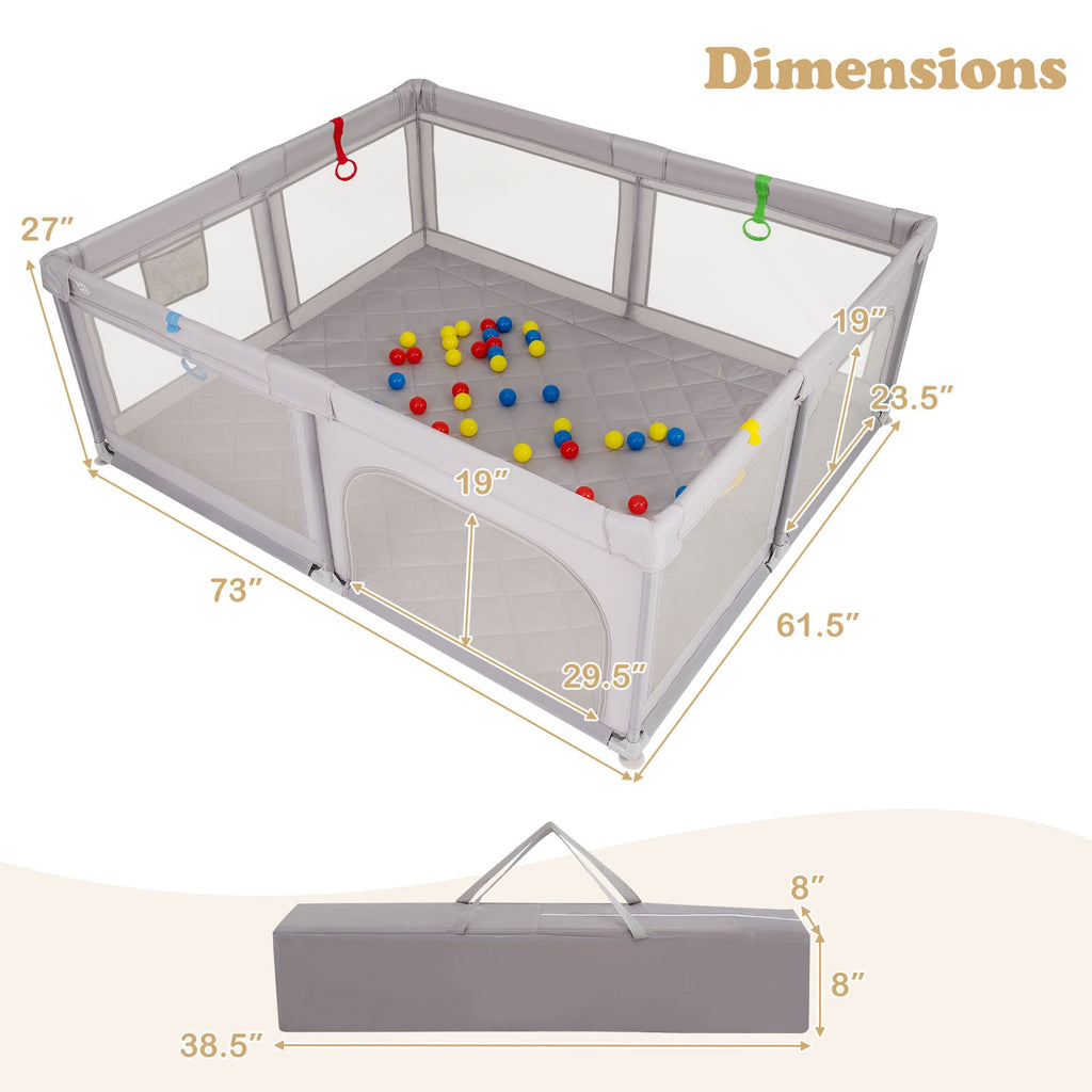 Grand parc pour bébé avec anneaux de traction, balles océan et tapis