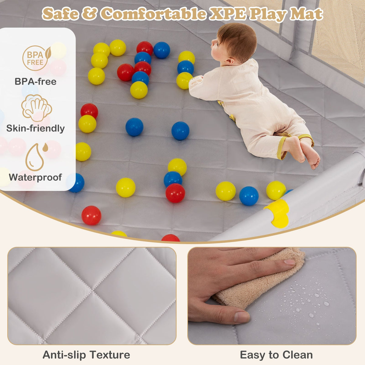 Grand parc pour bébé avec anneaux de traction, balles océan et tapis