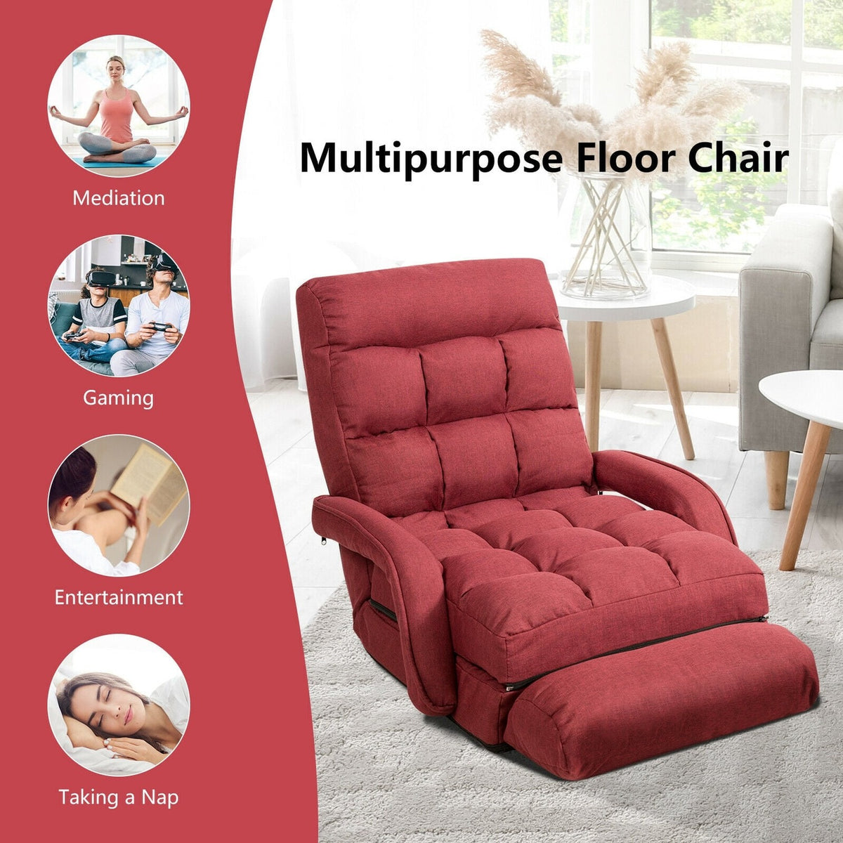 Canapé de sol pliable avec accoudoirs et coussin